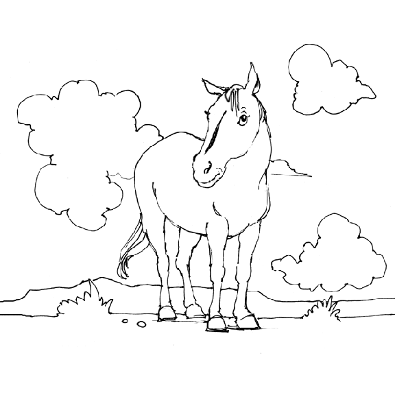 Coloriage 5 Chevaux