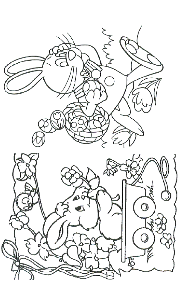 Coloriage 2 Lapins de paques