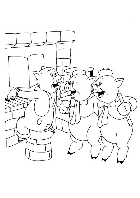 Coloriage 1 Les trois petits cochons